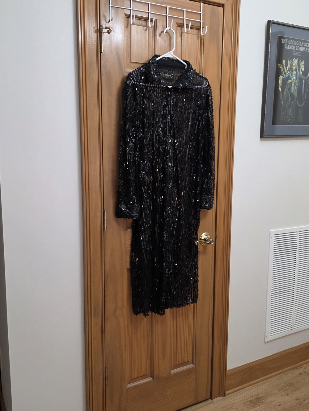 Black Sequined Long-Sleeve Button-Front Dress